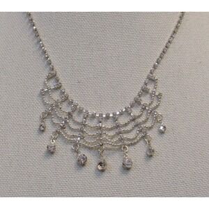 Silver Tone Clear Beaded Collar Necklace Retro Victorian Witchy Whimsygoth HOCO